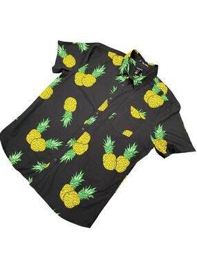 21 Men Hawaiian Shirt Mens XL Black Pineapple Tropical Camp Shirt